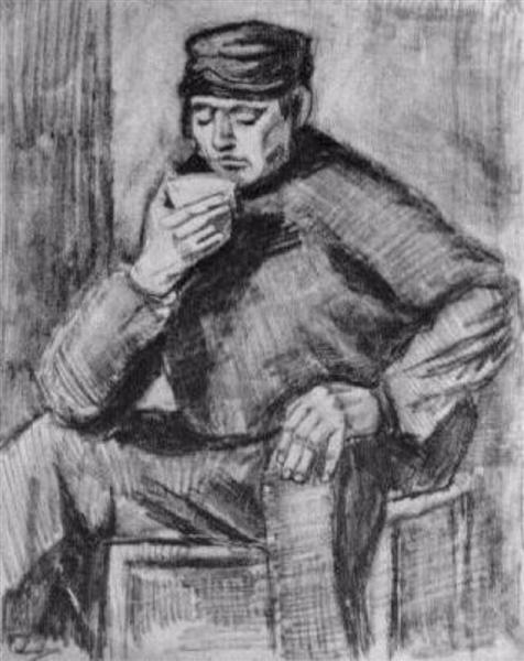 Young Man, Sitting with a Cup in his Hand, Half-Length, 1883 - Винсент Ван Гог
