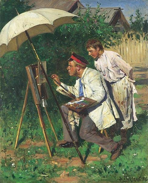 The artist and the apprentice, 1895 - Володимир Маковський