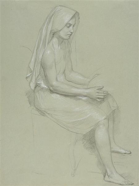 Study of a Seated Veiled Female Figure - William Adolphe Bouguereau