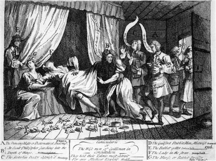 Mary Toft, apparently giving birth to rabbits, 1726 - William Hogarth