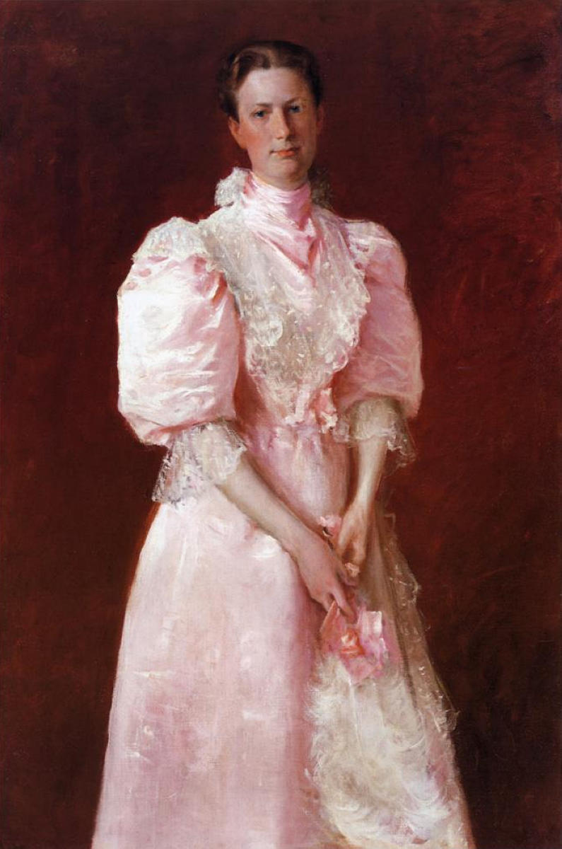 Розовый портрет. Robert William Merritt Chase. Mrs. William Merritt Chase William Merritt Chase. Portrait of Mrs. William Chase William Merritt Chase. Фреденсборгский портрет туксен.