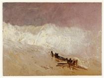 Shore Scene with Waves and Breakwater - William Turner