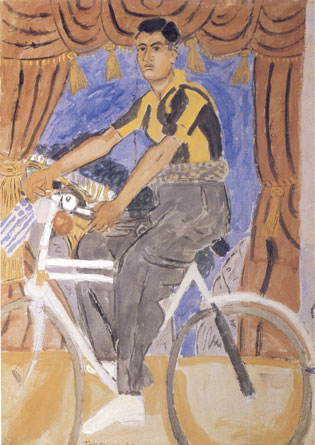 Cyclist in front of a backdrop by Sotiris Spatharis, 1939 - Yannis Tsarouchis