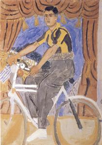 Cyclist in front of a backdrop by Sotiris Spatharis - Yiannis Tsaroychis