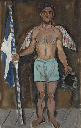 Evgenios Spatharis as an angel at the apotheosis of Athanasios Diakos, 1948 - Yiannis Tsaroychis