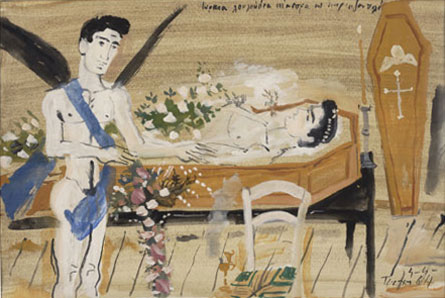 Illustration for Cavafy's poem Lovely White Flowers, 1964 - Yannis Tsarouchis