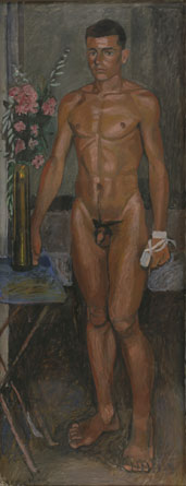 Nude youth with oleanders and a bandage on his hand, 1940 - Yiannis Tsaroychis