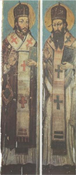 Icon of St. John Chrysostom and St. Basil the Great from the village of Horodyshche in Volhynia (late 17th century). - Yov Kondzelevych