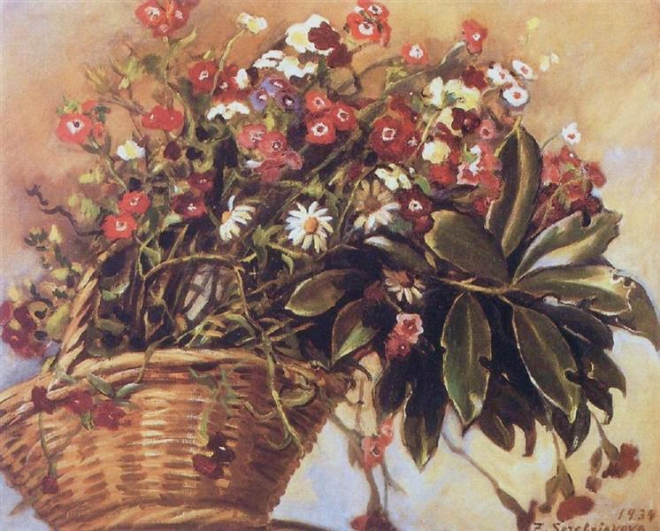 A basket with flowers, 1934 - Zinaida Serebriakova