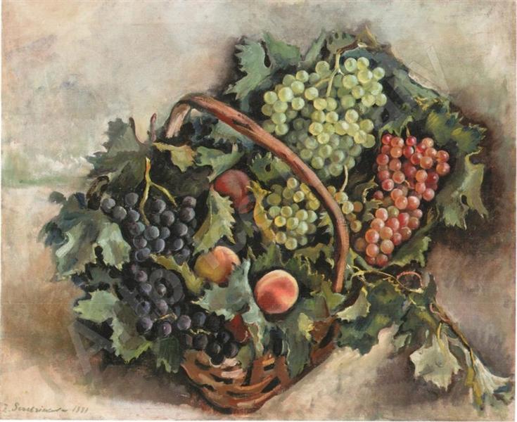 Кошик з виноградом і персиками, 1931 - Зінаїда Серебрякова