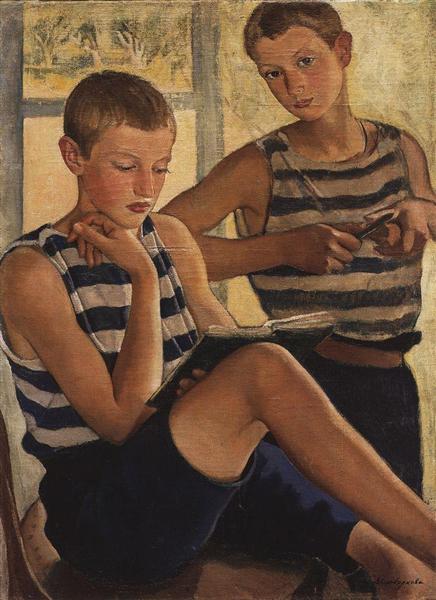 Boys in sailor's striped vests, 1919 - Zinaïda Serebriakova